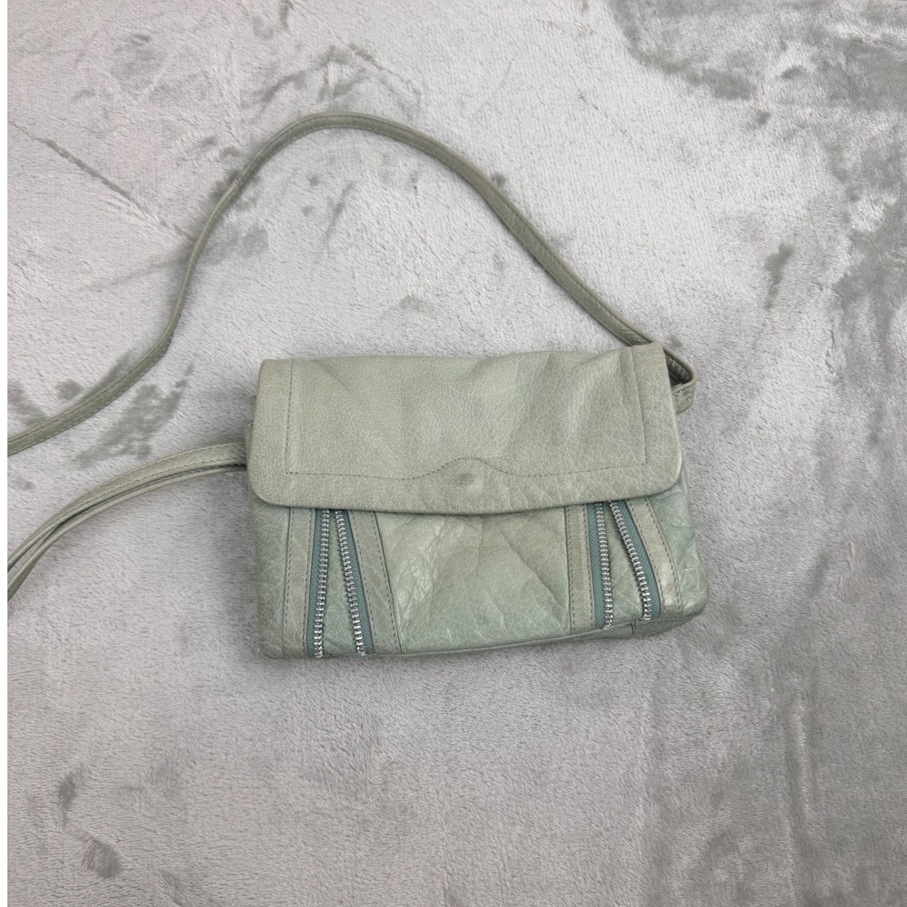 Day & Mood Sage Green Leather Crossbody Bag Small Zipper Detail Messenger